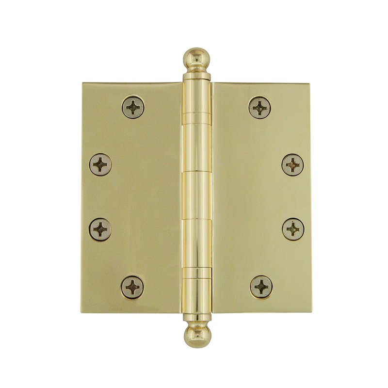 Nostalgic Warehouse 4.5" x 4.5" Ball Tip Heavy Duty Hinge with Square Corners, Polished Brass