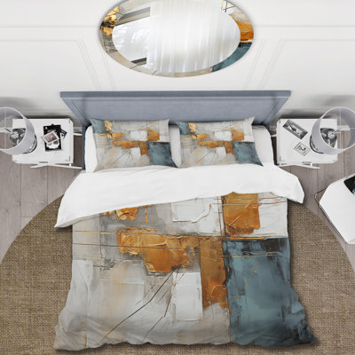 Ensemble de housse de couette Gold Grey Gleaming Geometric IV - Abstract Collages