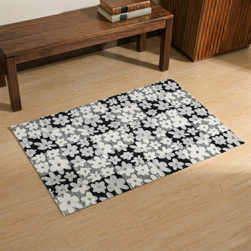 Tapis floral lavable à la machine de qualité supérieure Mayfield AMF2476, Black, 1'8" x 2'6"