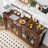 Large Sideboard Buffet Cabinet With Storage, 63" Farmhouse Kitchen Coffee Wine Bar Cabinet With 4 Glass Doors, Mid Century Modern Wooden Side Board Table For Dining Room, Living Room-1810899854-1811895712-1810899840