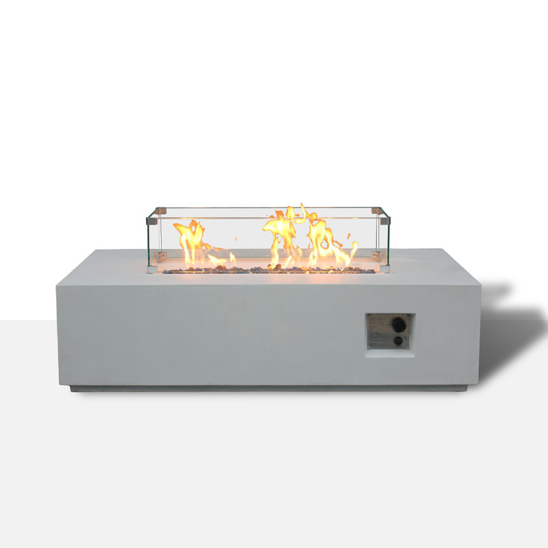Dublin 52" Rectangle Concrete Fire Table Beige Color, White