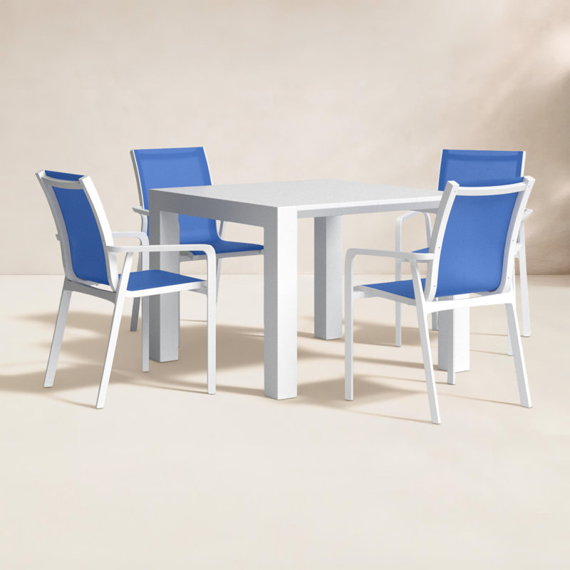 Farrah Rectangular 4 - Person 39.4'' Long Dining Set, White/Blue