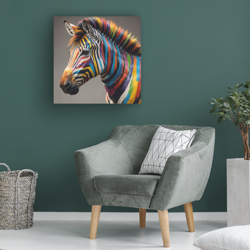 Art sur toile «Zèbre coloré» 1 par bolologia bolologien, H 14 po x l 14 po