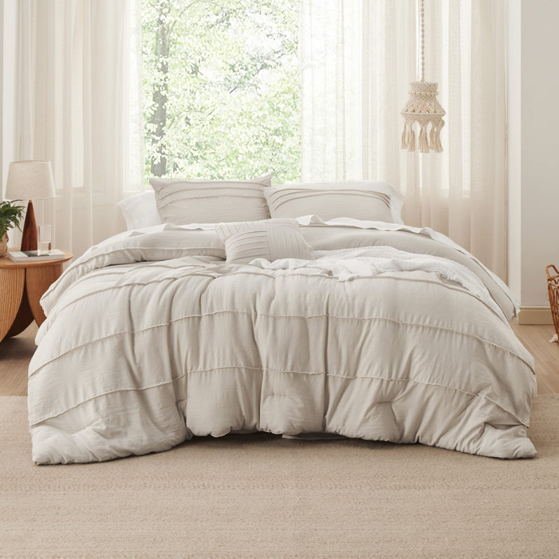 Ensembles d'édredon à plis pincés et ensemble de literie avec taies d'oreiller Boho, Beige