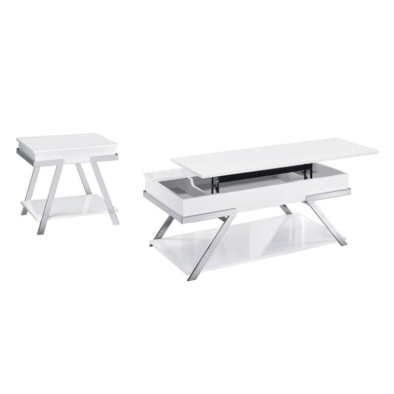 Table de bout blanche de style contemporain avec cadre chromé ultrabrillant