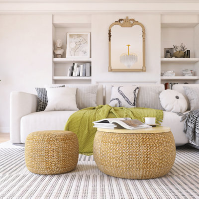 Repose-pieds rond avec rangement, fonction 2 en 1, table de bout avec repose-pieds