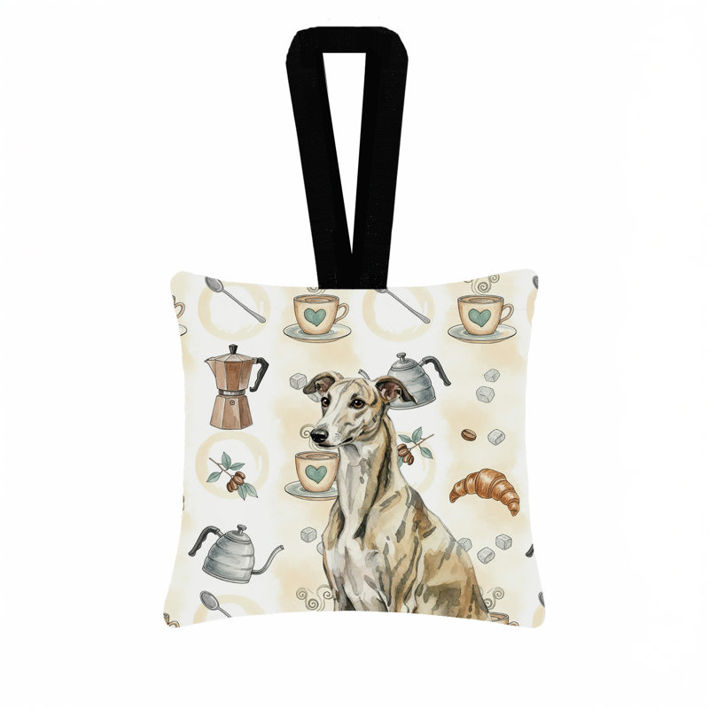 Ornement carré en tissu Brindle Whippet Coffee, Whippet bringé