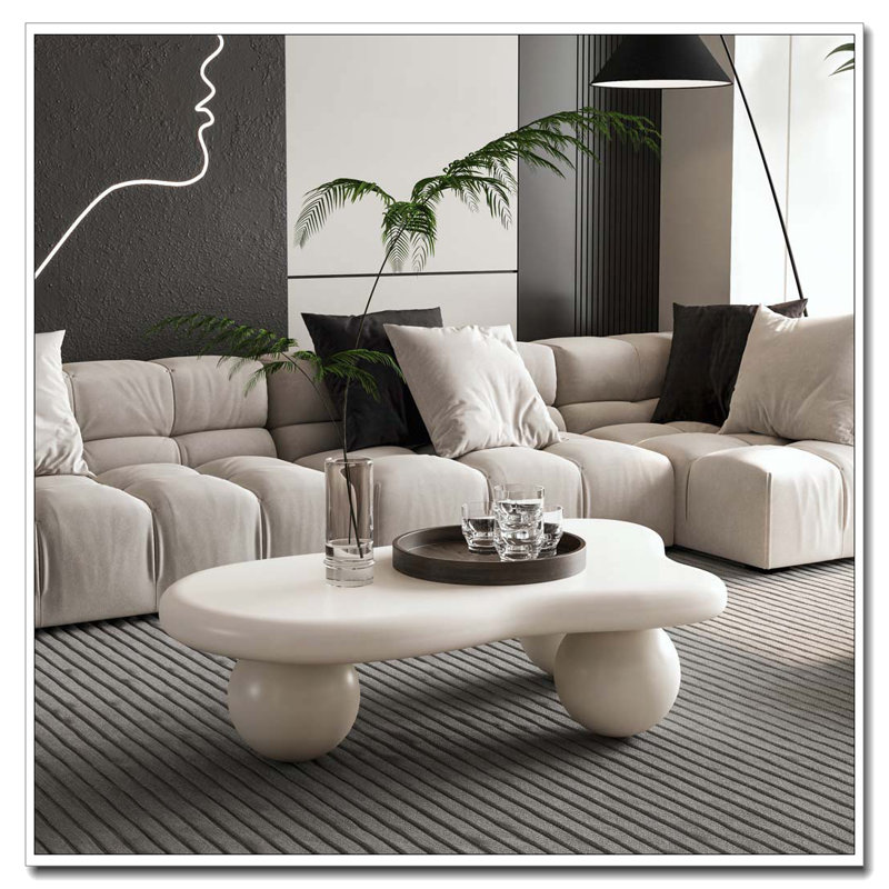 Table basse en forme de nuage, table basse avec 3 pieds sphériques pour le salon, Blanc, Blanc