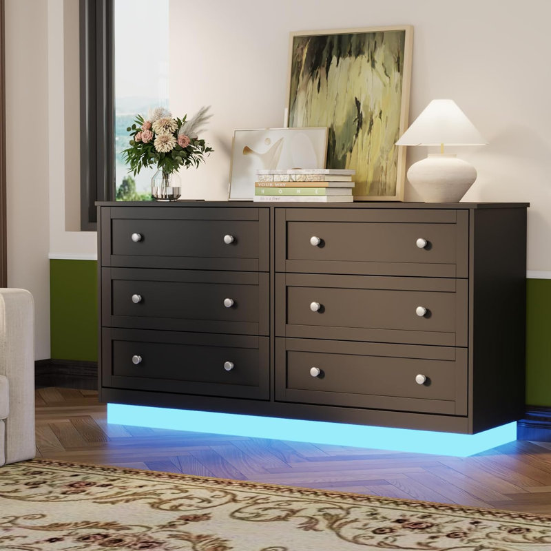 Floating 6 Drawer Dresser 47.36" W Double Dresser, Black