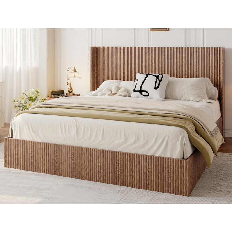 Structure de lit plateforme en bois avec rangement relevable, Très grand lit