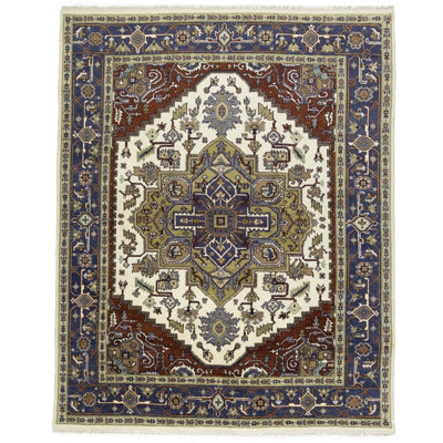 Rennert Oriental Handmade Hand-Knotted Rectangle 7'9"" x 9'8"" Wool Area Rug in Blue -  Darby Home Co, 096F1928DE0D42F58E81F825D64EE41F