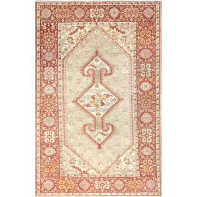 Tapis unique en laine noué à la main beige, rouge et orange des années 1900 de 8 pi 3 po x 12 pi 7 po