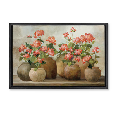 «Pink Cottage Geraniums», toile flottante encadrée par Julia Purinton