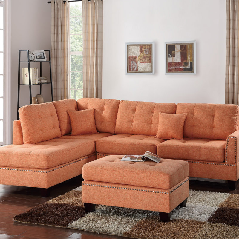 Canapé modulaire réversible 3 pièces Modern, Lin orange en polyfibre
