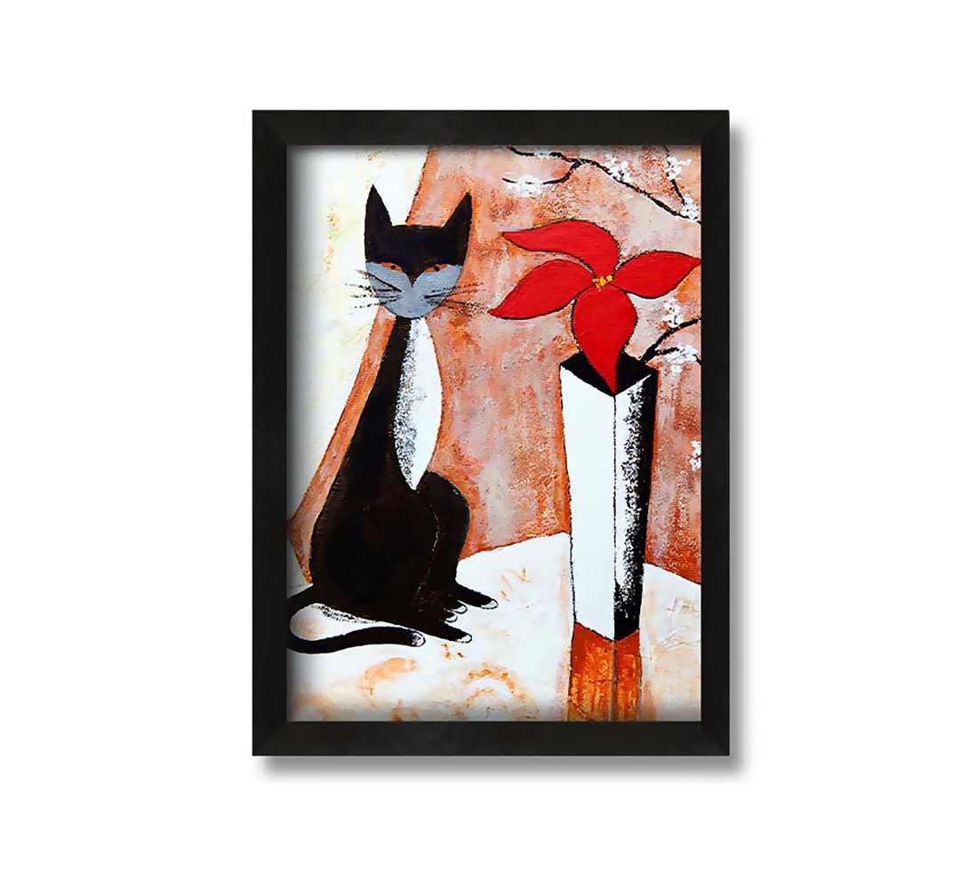 Gerahmtes Leinwandbild The Cat And The Flower