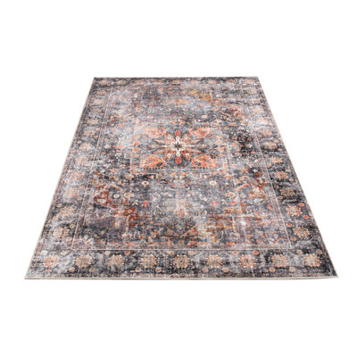 Heiman Collection Grey/Orange/Blue/Rust/Coral Abstract Area Rug