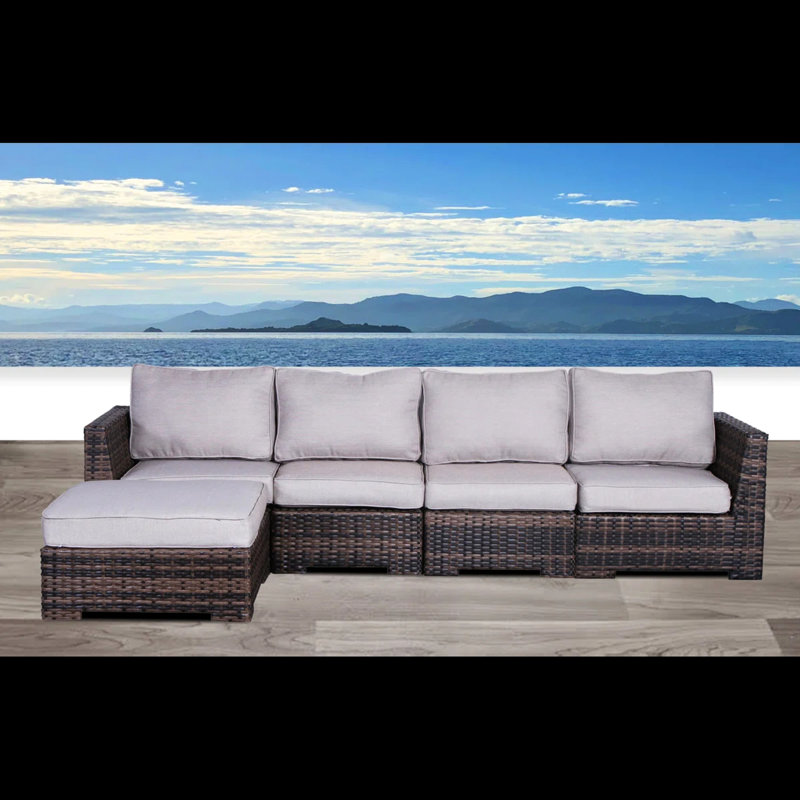 Canapé modulaire d'extérieur de 122 po de largeur pour 4 places, 4 places, housses de coussins lavables à la machine et tissées à la main avec des coussins gris