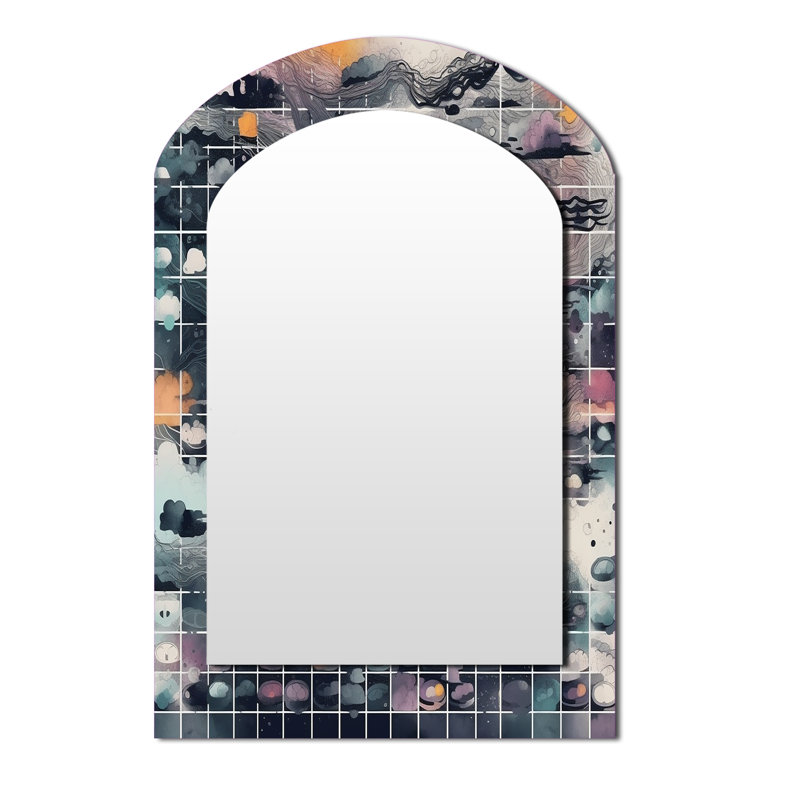 Blue And Orange Vibrant Paradoxes III - Abstract Arch Wall Mirror, Modern Asymmetrical Decorative Mirror, Printed Metal Art