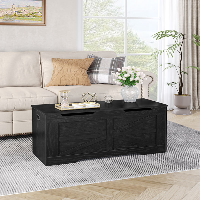 39.4" Storage Chest, Extra Large Storage Trunk with 2 Hinges, Wooden Box Bench, Lift-Top Organizer Chest, Shoe Bench for Entryway, Bedroom, Living Room, Black