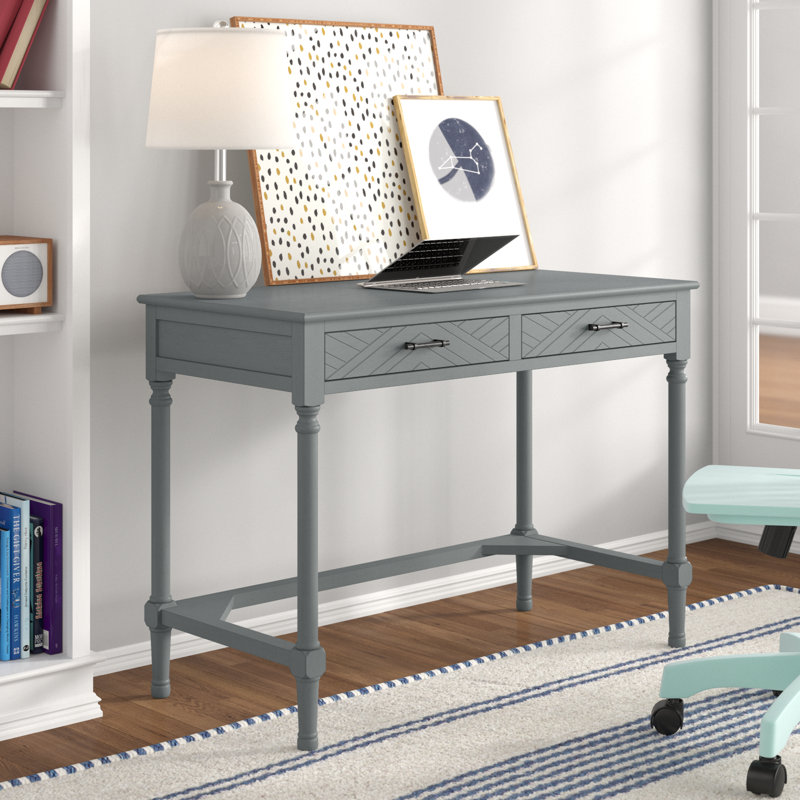 Handler 2-Drawer Writing Desk with Shelves, Distressed Gray