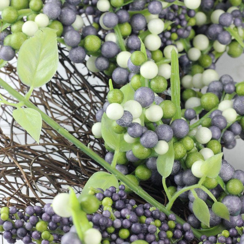 22-Inch Purple and White Berry Artificial Spring Wreath