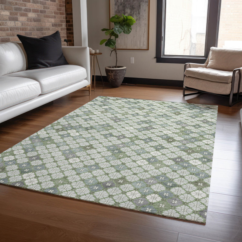 Tapis menthe Xhevrie intérieur / extérieur lavable à la machine, Rectangle 5 pi x 7 pi 6 po