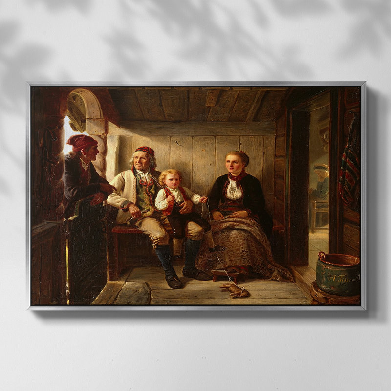 «Neighbours» (Naboer), 1855 - Adolph Tidomm, toile tendue avec châssis, 26 x 40, Argent