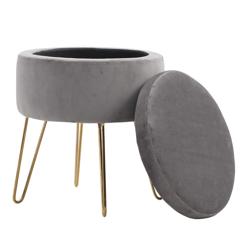 Repose-pieds rond avec rangement, Gris