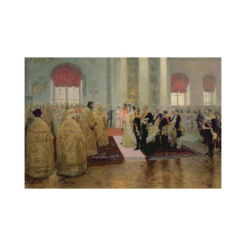 The Marriage Of Tsar Nicholas II And Alexandra Feodorovna 1894 by Ilya Efimovich Repin - Wrapped Canvas Painting