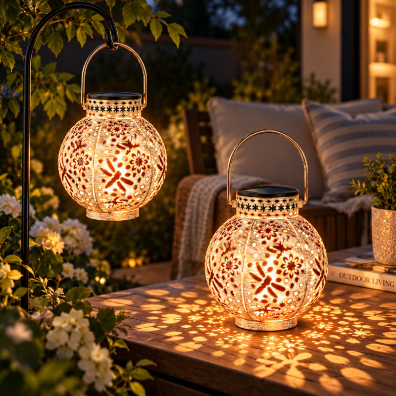 Lanterne solaire en cuivre 9,9 po à lumières suspendues en métal imperméable à DEL blanc chaud 3000 K avec coulée d'ombre pour patio