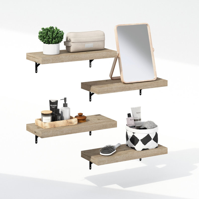 Ebern Designs Mabe 22-Inch Wall Mounted Bathroom Floating Display Shelves, Set of 4, Natural