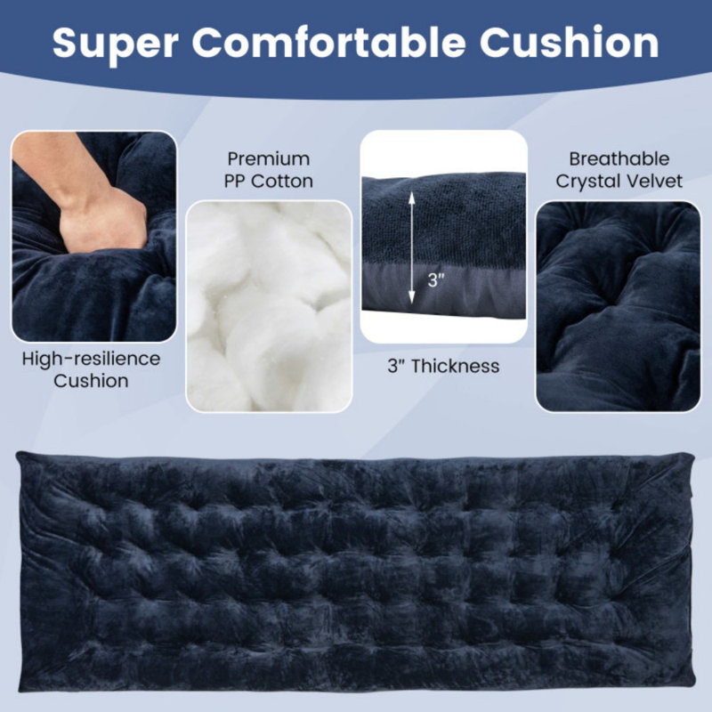 Navy Blue Crystal Velvet Camping Cot Pad with Foam Fill