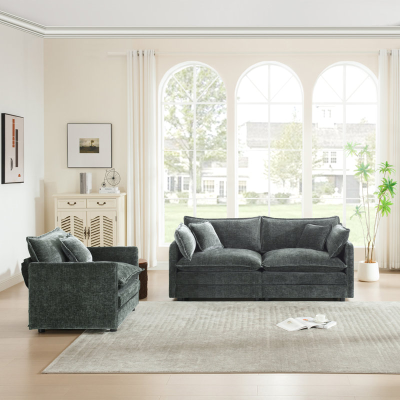 Ensemble de causeuse et de chaise 2 places, ensemble de canapé et de chaise 2 pièces, causeuse et fauteuil d'appoint, canapé de salon en chenille 2 pièces (1 + 2 places), chenille