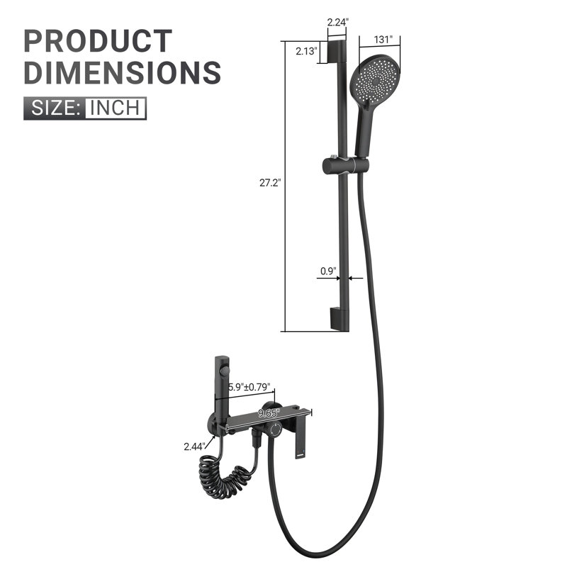 3-Functiom Tub and Shower Faucet with Rough-in Value and Handheld Spray, Matte Black