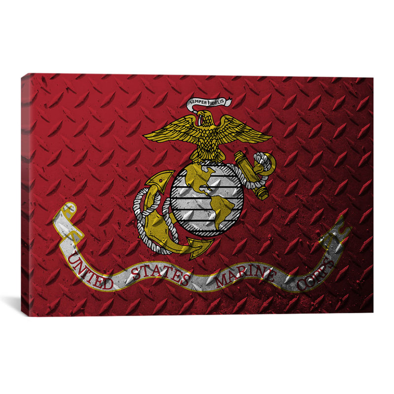 Drapeau du Corps des Marines des États-Unis (fond de plaque de diamant) - Impression sur toile tendue