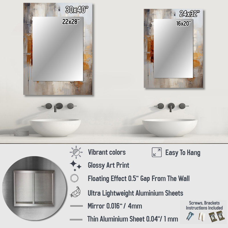 Transcendent Textures V - Abstract Collages Large Mirror, Yellow Unique Wall Mirror Decor, Printed Metal Art, 40" x 30"