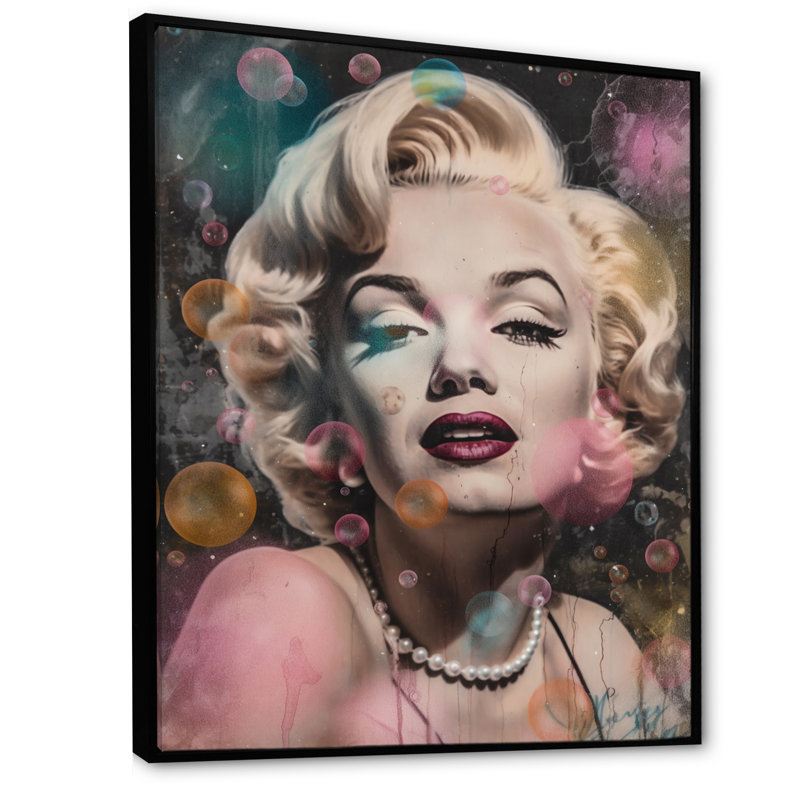 Rétro Marilyn Manroe sur toile, H 32 po x l 16 po x P 1 po, Cadre flottant noir