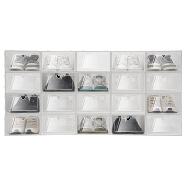 13.19 Foldable Shoe Storage Box Stackable Shoe Container Transparent (Set of 20) Rebrilliant