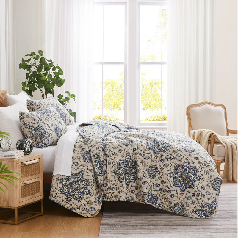 Ensemble de courtepointe légère surdimensionnée et facile d'entretien Persia par Southshore Fine Linens, Indigo