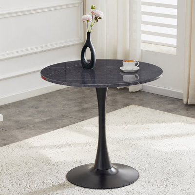Table de salle à manger ronde, table tulipe ronde de 31,5 po avec plateau de table épaissi et piédestal en métal, table de bistro moderne Mid-Century pour la cuisine, les petits espaces, le salon et le café