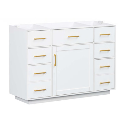 Meuble-lavabo 48 po sans lavabo, base d'armoire seulement, armoire de salle de bain avec 6 tiroirs coulissants, 1 tiroir basculant et 1 porte, charnières à fermeture en douceur, finition peinte lisse, fabrication robuste