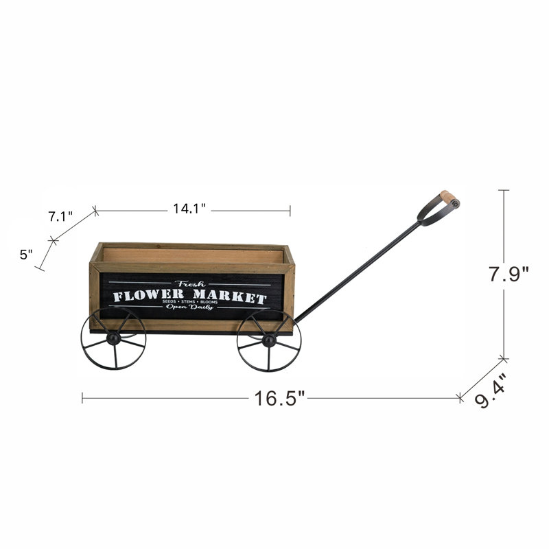 Jardinière en bois 16,5 x 9,5 x 8 po avec roues et poignée en fer noir