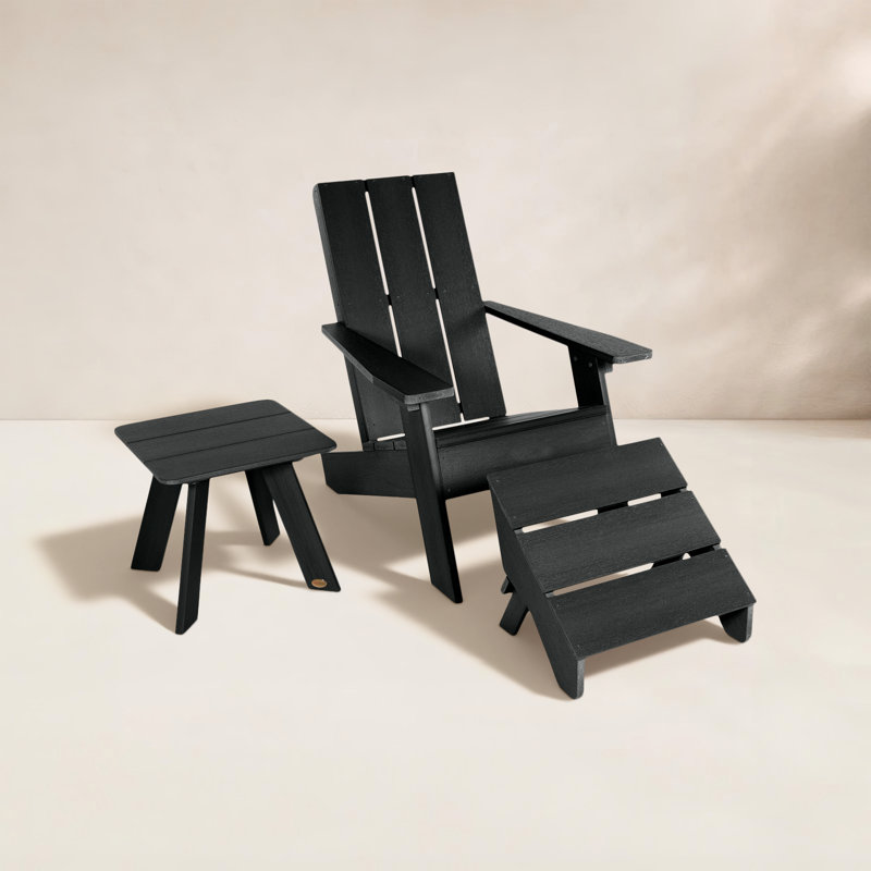 Byrnes Outdoor Adirondack Chair With Table, Black