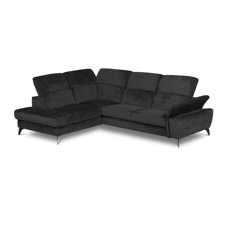 Bellagio Fabric Corner Sofa with Pull-Out Bed, Storage, Adjustable Headrests and Armrest, Left Hand Facing, Black