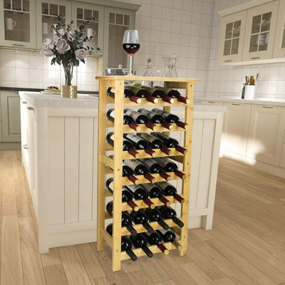 7-Tier Freestanding Wine Rack, 28 Bottle Display With Tabletop, Grey