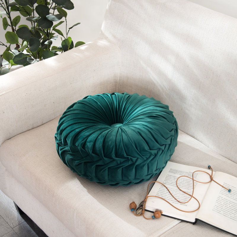 Coussin décoratif ultra doux en velours rond pour canapé (15 pouces), Vert foncé