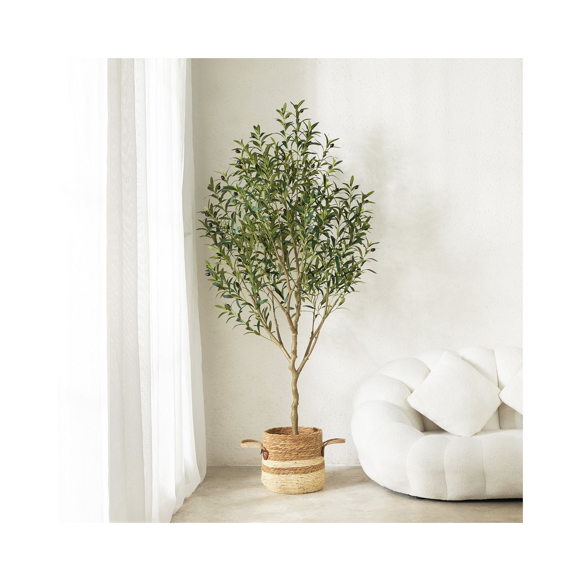 Adcock UV Resistant Artificial Olive Tree, Tall Faux Olive Plant for Home Office Indoor Outdoor Decor