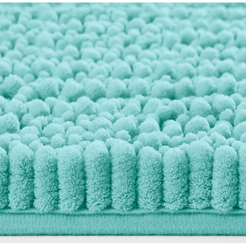 2 Piece Set Soft Cozy Plush Chenille Bath Mat Bathroom Rug, Spa Blue