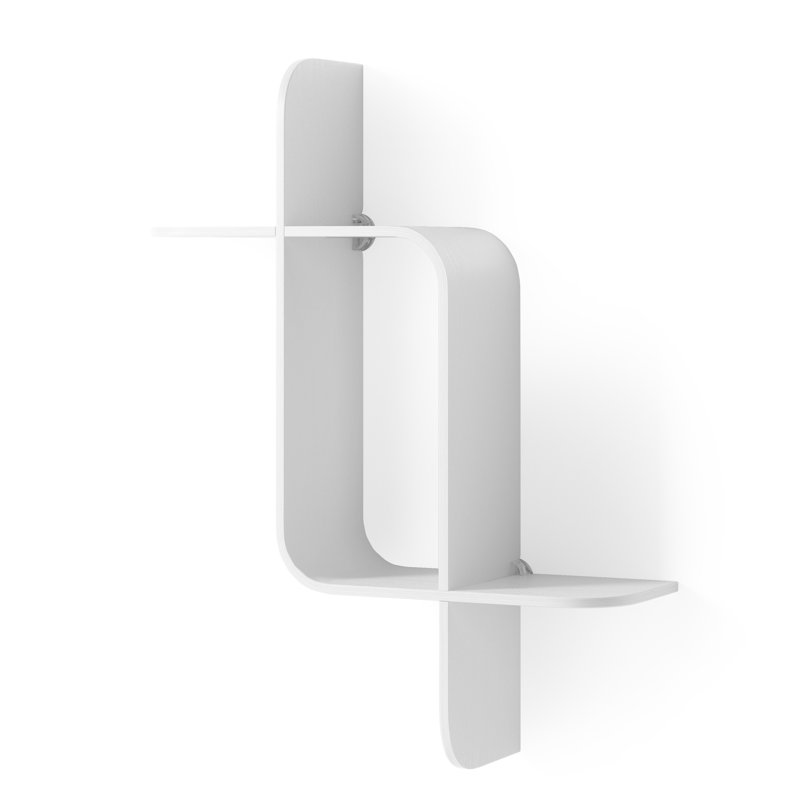 White Modern Bentwood 2-Tier Floating Wall Shelf