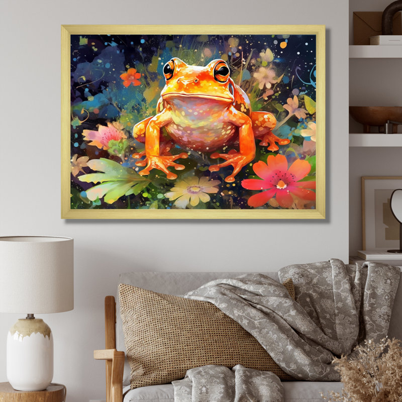 «Leaping Frogs Amphibians I», art mural grenouille, H 12 po x l 20 po x P 1 po, Cadre doré à une seule photo